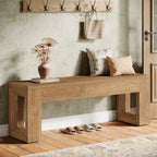 47-Inch Farmhouse Entryway Bench, Long Wood Shoe Bench with Reinforced MDF Structure for Hallway