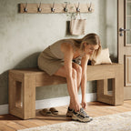 47-Inch Farmhouse Entryway Bench, Long Wood Shoe Bench with Reinforced MDF Structure for Hallway