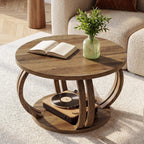 31.5 Inch Round Coffee Table with Storage, Sculptural Curved Base for Living Room