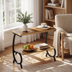23.6-Inch Tall 2-Tier End Table, Narrow Couch Side Table with J-Shaped Metal Legs