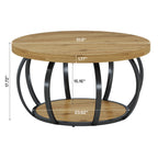 31.5" Round Coffee Table, Farmhouse Accent Center Table with 2-Tier Shelf#Color_Brown