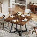 31.5-Inch Square Dining Table for 4, Compact Kitchen Table with Geometric Metal Base#Colour_Brown
