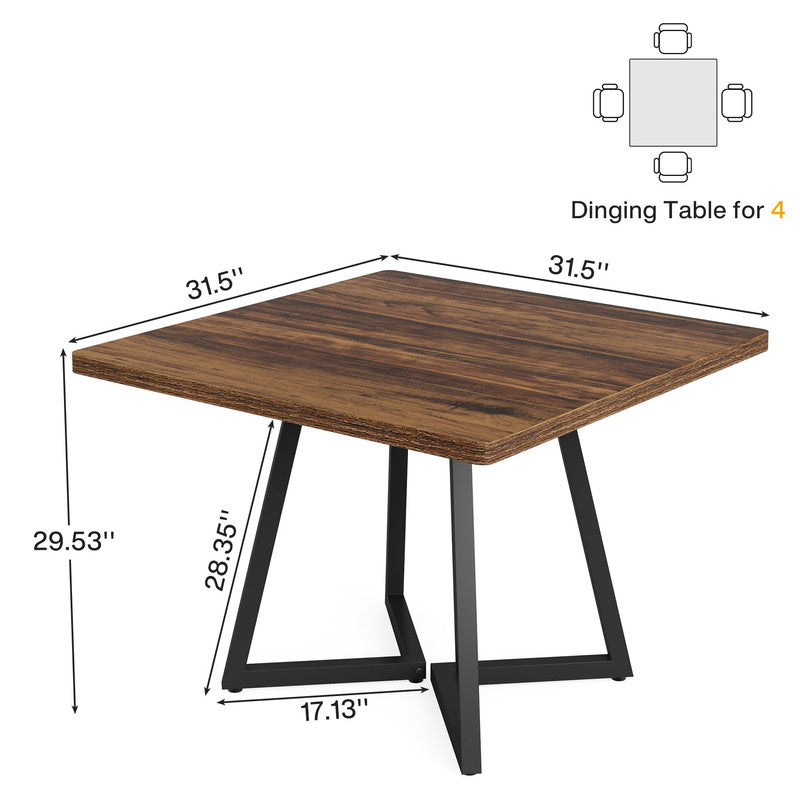 31.5-Inch Square Dining Table for 4, Compact Kitchen Table with Geometric Metal Base#Colour_Brown