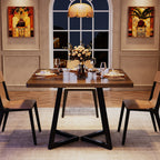 31.5-Inch Square Dining Table for 4, Compact Kitchen Table with Geometric Metal Base#Colour_Brown