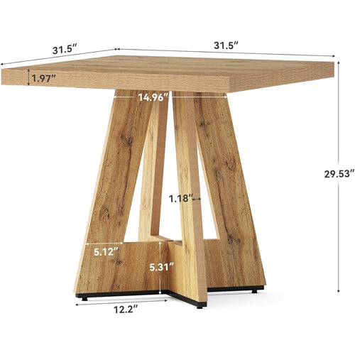 31.5-Inch Farmhouse Square Dining Table for 4, Small Kitchen Table with Pedestal Base