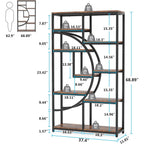 37.4 Inch 5-Tier Industrial Bookshelf for Living Room, Bedroom, Home Office#Colour_Brown