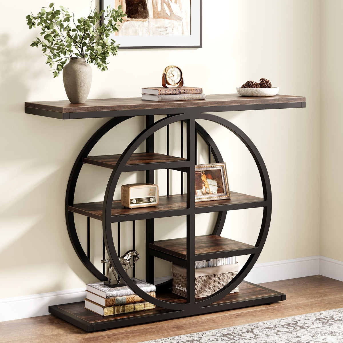 39" Console Table, 5-Tier Entryway Table Sofa Table with Circle Base