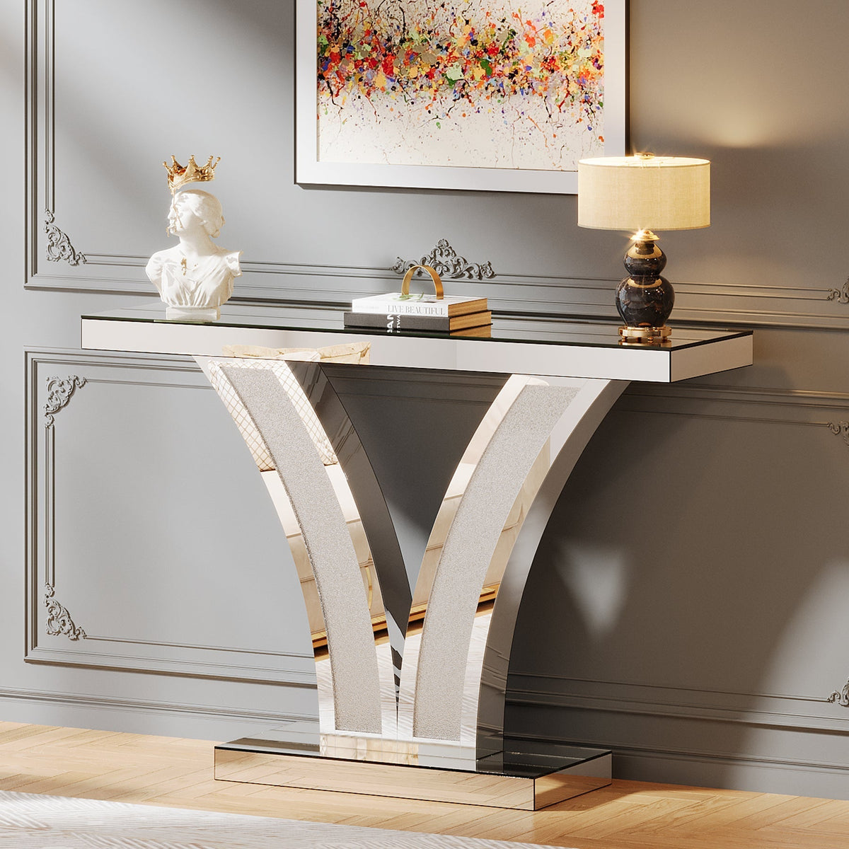 39" Mirrored Console Table, Modern Silver Entryway Table