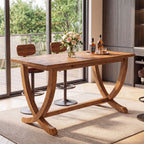 59 Inch Solid Wood Counter Height Dining Table with Footrest, Farmhouse Bar Table for 4-6
