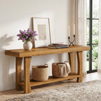 Solid Wood TV Stand for TVs up to 70 Inch, Farmhouse Media Console with Slatted Shelf