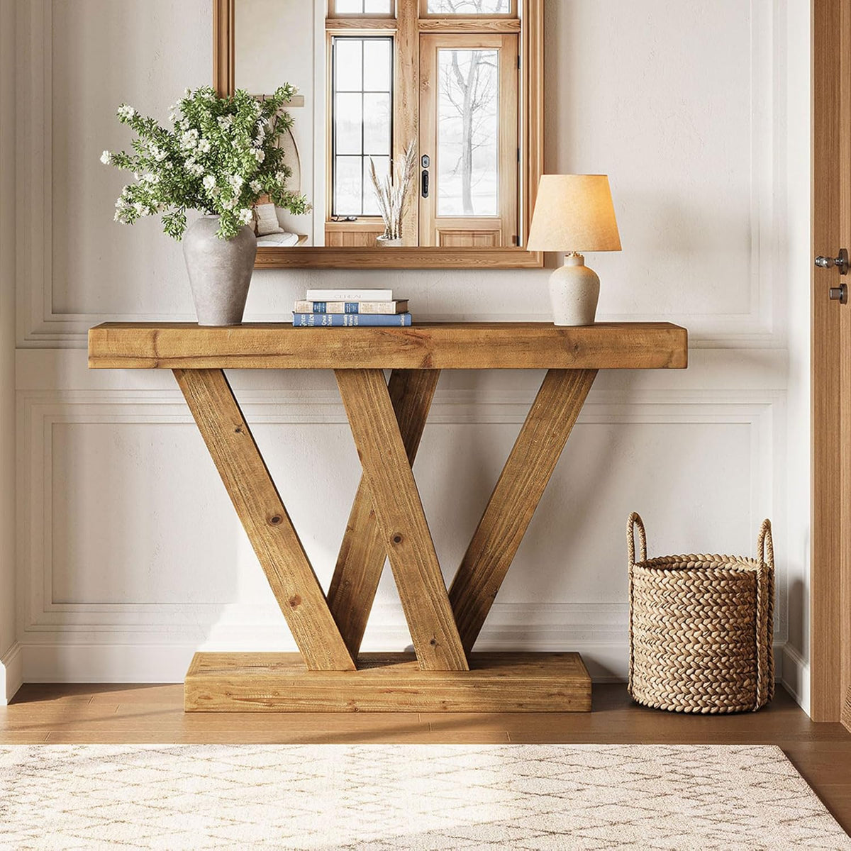 47" Solid Wood Console Table, Narrow Vintage Sofa Table for Entryway, Hallway & Living Room