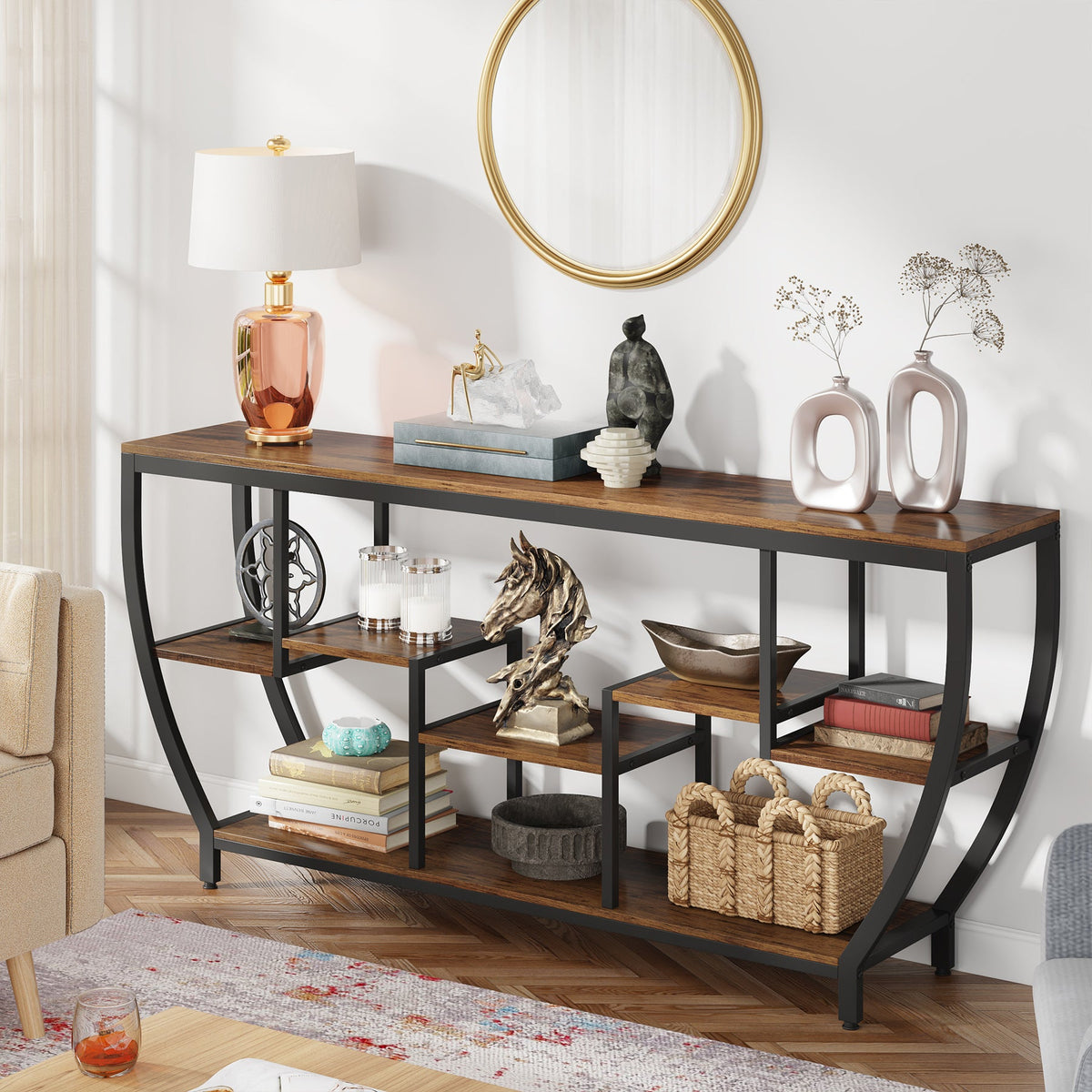 70.9" Sofa Table with Shelves, Console Table for Living Room