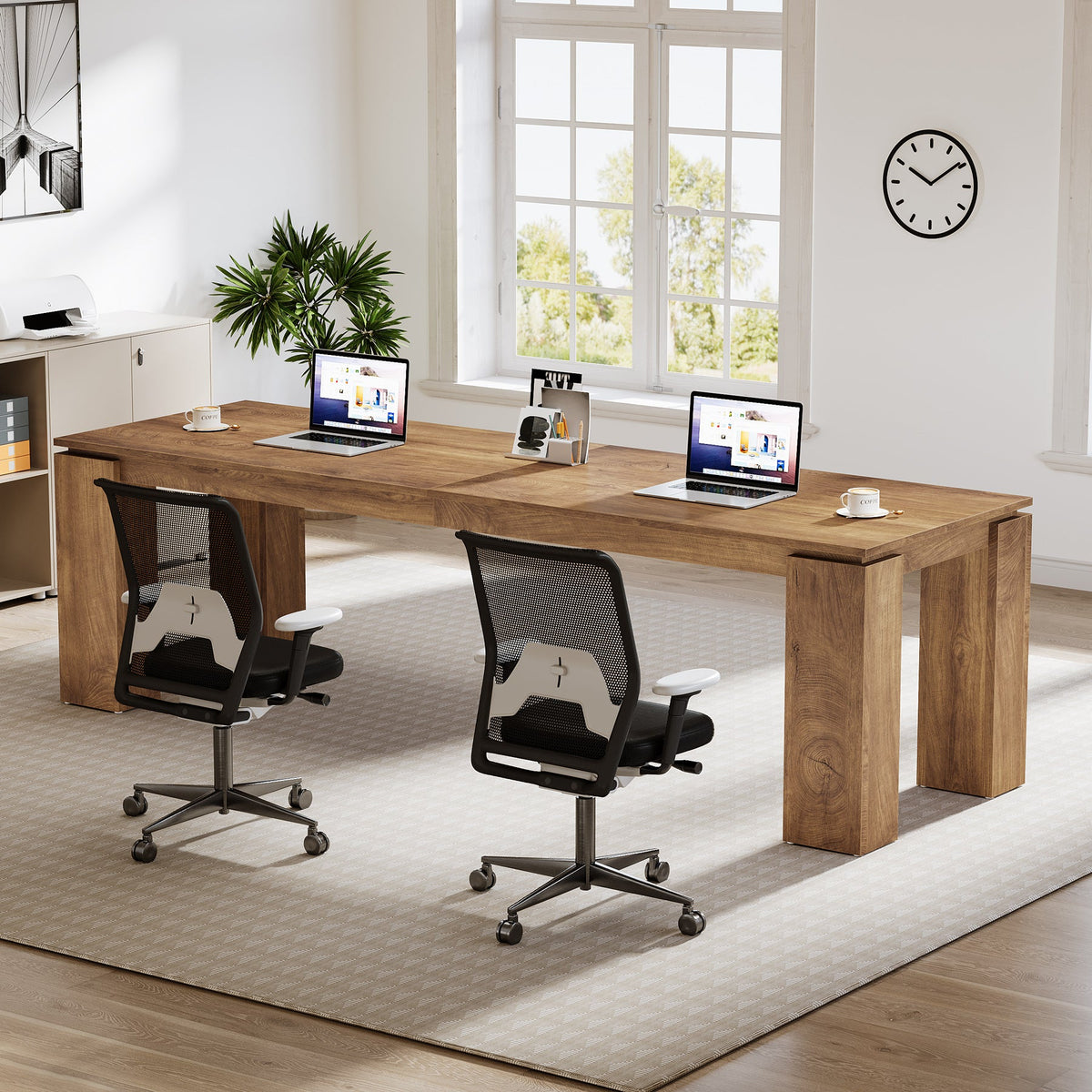86.61-Inch Two-Person Computer Desk, Extra Long Wood Workstation Table for Home Office Study Room