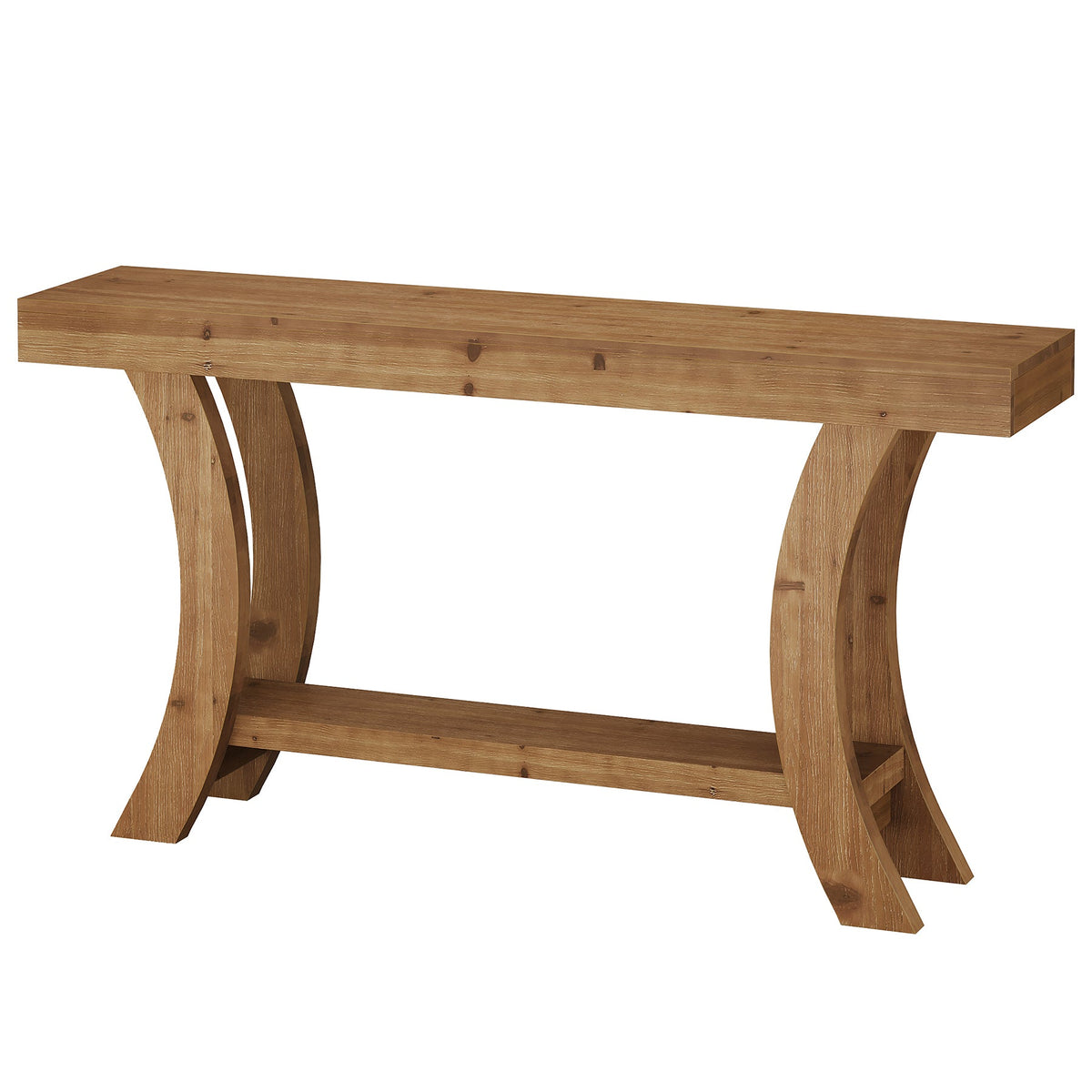 63 Inch Solid Wood Console Table with Shelf, Arched Farmhouse Entryway and Sofa Table