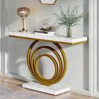 41.3-Inch Gold Console Table, Narrow Entryway Table with Faux Marble Veneer Top and Geometric Metal Frame for Hallway