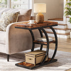 C-Space 3-Tier End Table, A Narrow C-Shaped Wood & Metal Side Table for Small Spaces