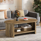 47.24-Inch Oval Coffee Table with 2-Tier Storage Shelf and Dual Base, Farmhouse Accent Center Table