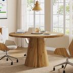 47.24-Inch Solid Wood Conference Table, Rustic Round Meeting Table with Pedestal Base for Office
