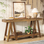 70.87-Inch Farmhouse Console Table with 2-Tier Storage and A-Shaped Frame, Narrow Entryway Sofa Table for Living Room and Foyer