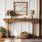 63-Inch Solid Wood Console Table with Unique Side Design, Farmhouse Narrow Sofa Table for Entryway