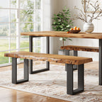 47.24-Inch Industrial Entryway Bench with Solid Wood Seat, Narrow Shoe Bench for Bedroom and Hallway
