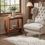 23.62" Small Solid Wood Side Table with Arched Legs, 2-Tier End Table for Sofa Side