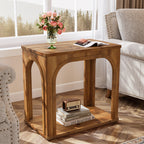 25.2-Inch Solid Wood End Table with Arched Design and Bottom Shelf, 2-Tier Farmhouse Side Table for Living Room