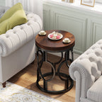 Round End Table, Industrial Side Table with Metal Hollow Frame #Colour_Rustic Brown