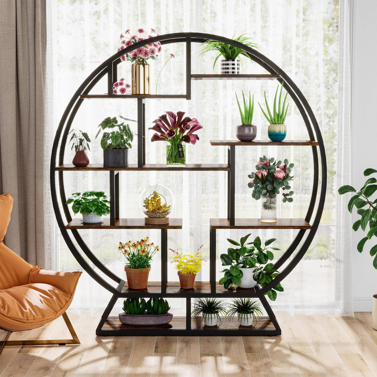 Plant Stand, 63" Round Flower Pot Plant Rack with 8 Shelves