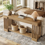 70.9-Inch Farmhouse Console Table with Vertical Stripe Legs, 2-Tier Sofa Table for Living Room