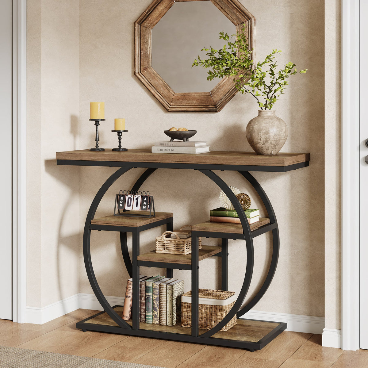 41 Inch Industrial Console Table with Storage, 4 Tier Narrow Sofa Table for Entryway Living Room
