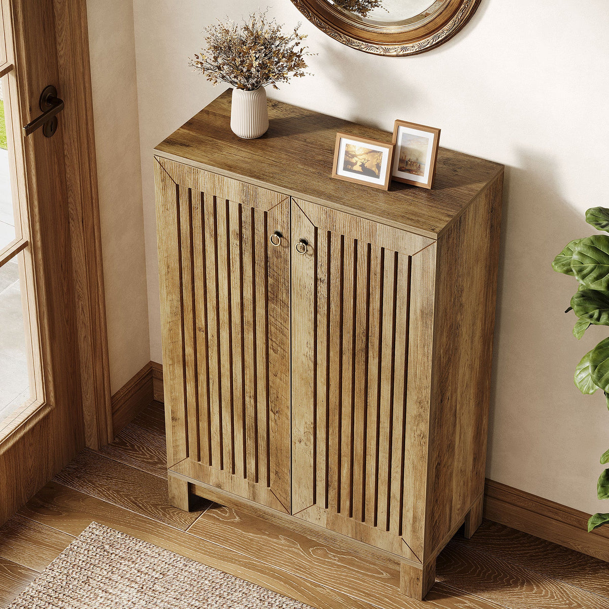 43.3-Inch Shoe Cabinet with 5-Tier Storage, Wooden Entryway Organizer for Up to 24 Pairs