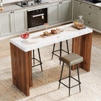 55.12-Inch Bar Table with Faux Marble Top, Counter Height Pub Table for Kitchen