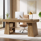 55 Inch Executive Desk with Drawer, Large Office Computer Desk with Storage Shelves for Home Office