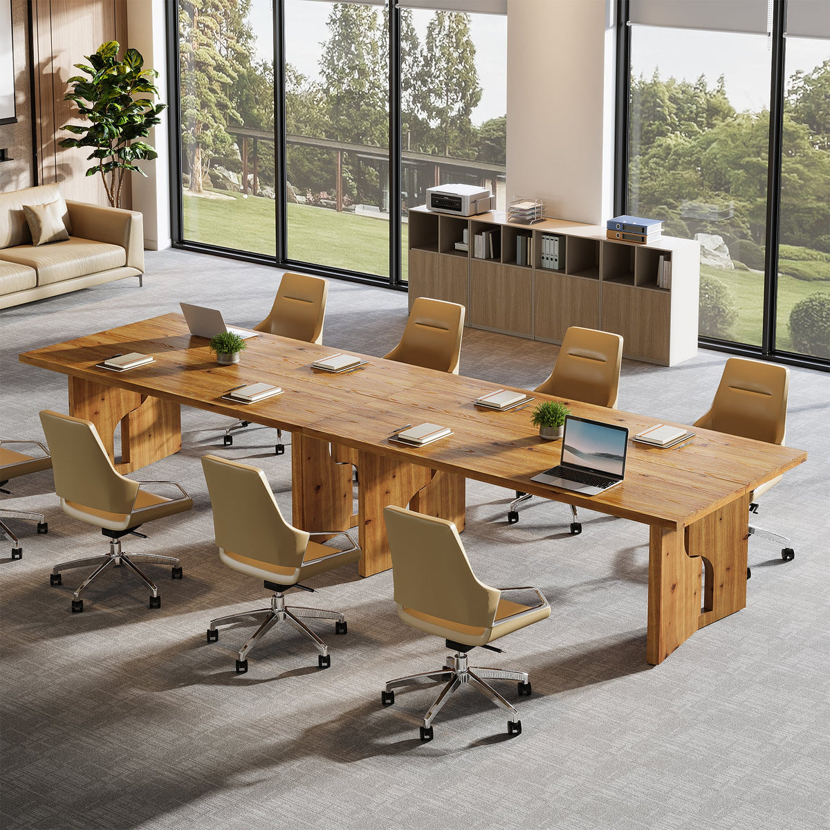 63-Inch Solid Wood Executive Desk with Cutout Bases, Large Office Desk for Home Office