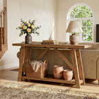62.99-Inch Solid Wood Console Table, Narrow Design with Storage Shelf for Entryway Living Room and Hallway