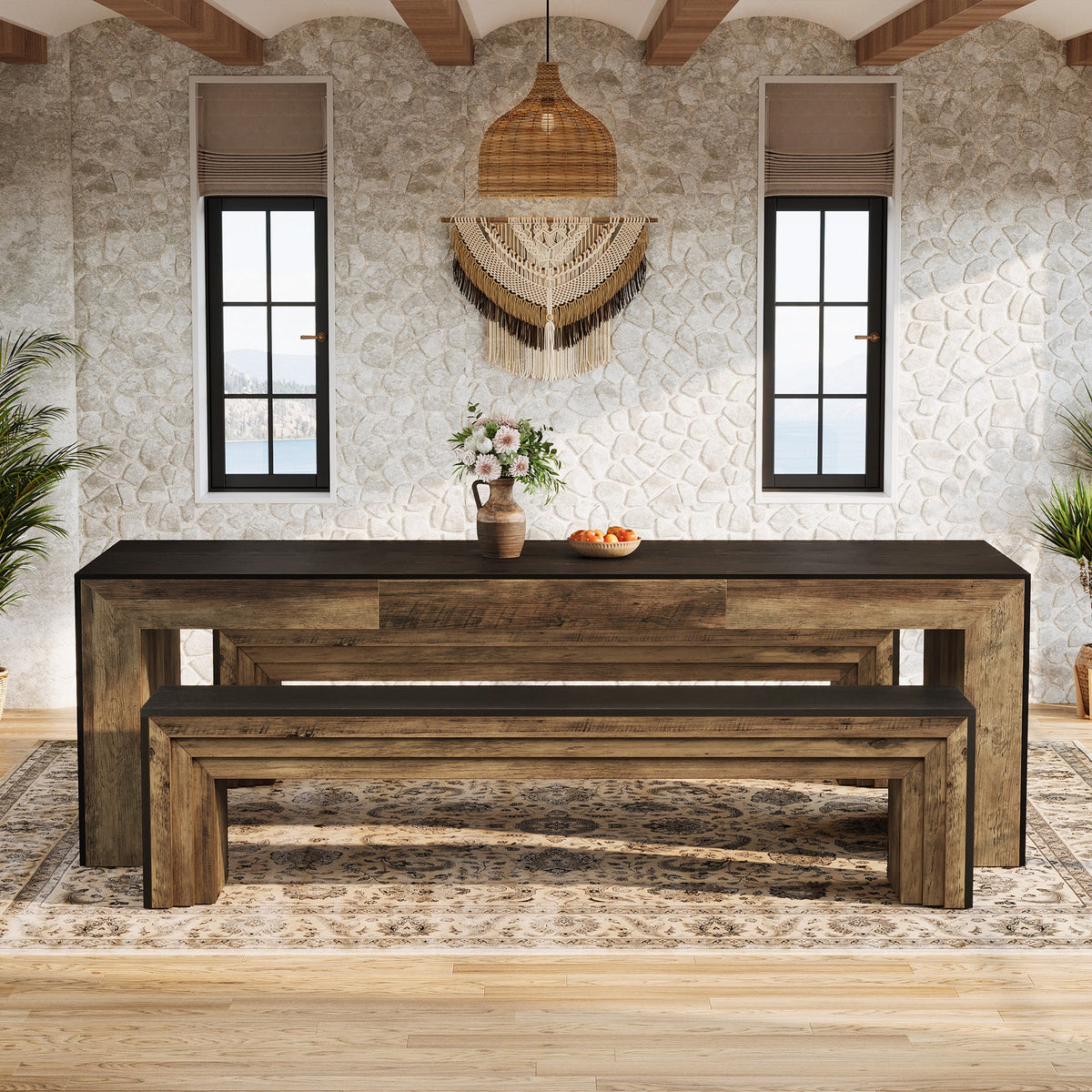 70.9 Inch Extra Long Dining Bench, Farmhouse Wooden Kitchen Bench with 440 lb Capacity for Dining Room