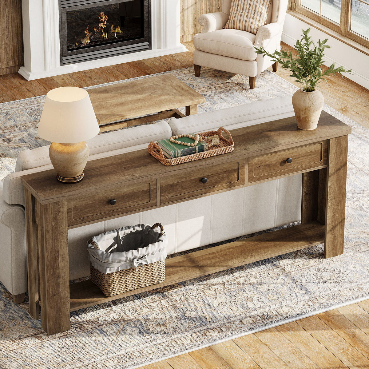 70.9-Inch Console Table with 3 Drawers, Narrow Farmhouse Sofa Table for Hallway