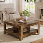 39.4-Inch Square Coffee Table, Large Farmhouse Center Table with Storage Shelf for Living Room