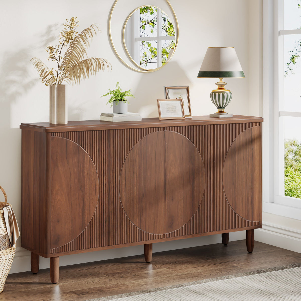 59.4-Inch Modern Buffet Cabinet with Doors and 4-Tier Inner Shelves, Sideboard Storage Cabinet for Living Room Kitchen and Dining Room