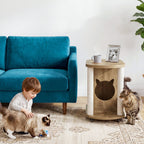 31.5-Inch End Table with Cat Scratching Posts, Wooden Cat Condo with Bed for Living Room
