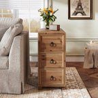 11.81 Inch Narrow Solid Wood Side Table with 3 Drawers, Slim Bedside Table for Bedroom