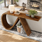 57-Inch Curved Console Table, Solid Wood Sofa Table for Hallway