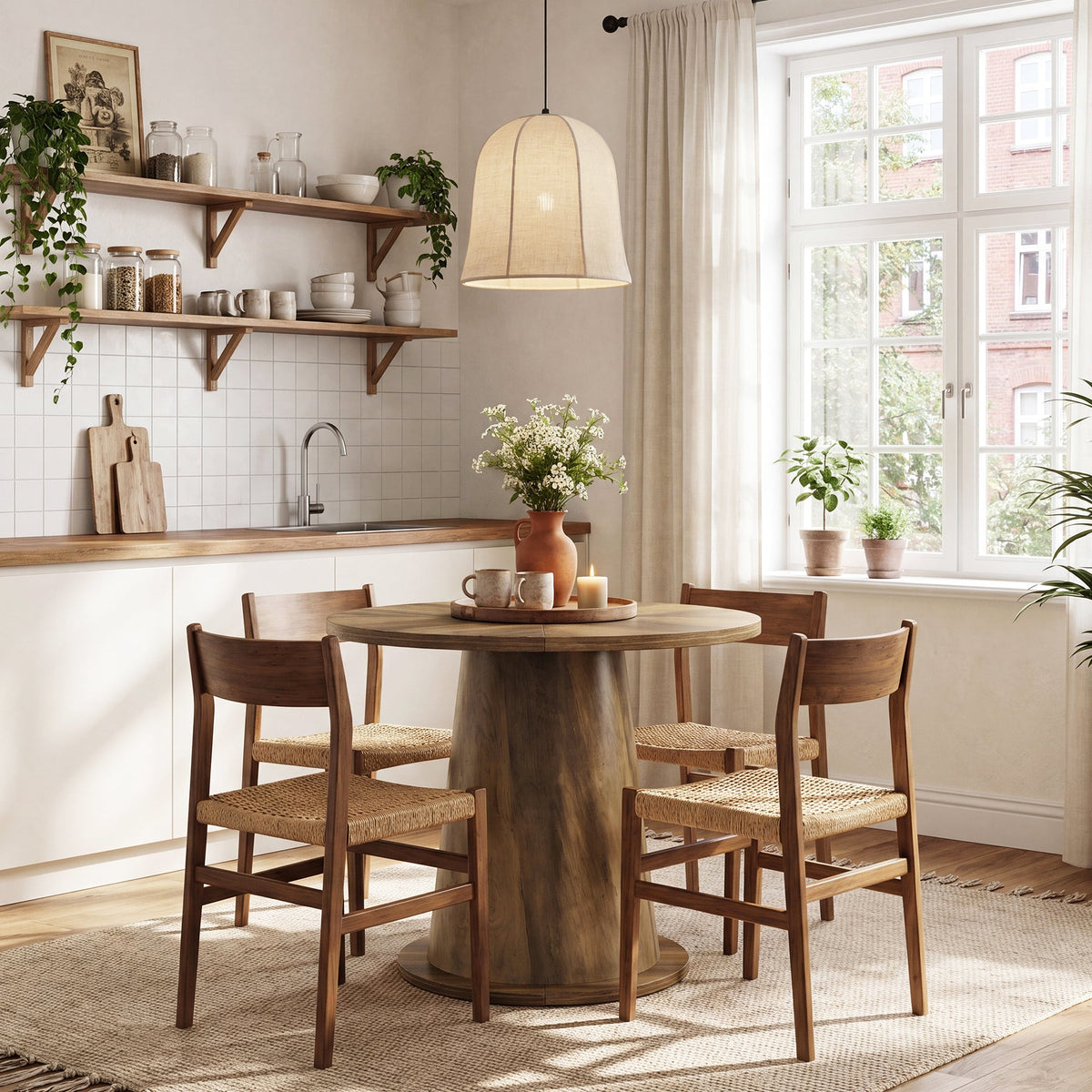 31.5-Inch Small Round Dining Table with Pedestal Base, Mid-Century Kitchen Table for 2 to 4 People
