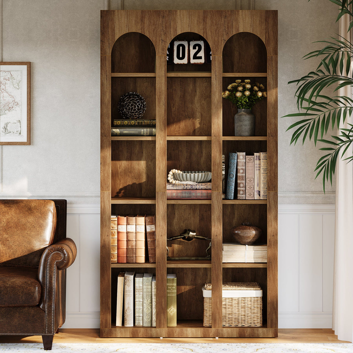 70.87-Inch 5-Tier Arched Bookcase, Mid Century Modern Tall Bookshelf with Open Shelves for Home Office
