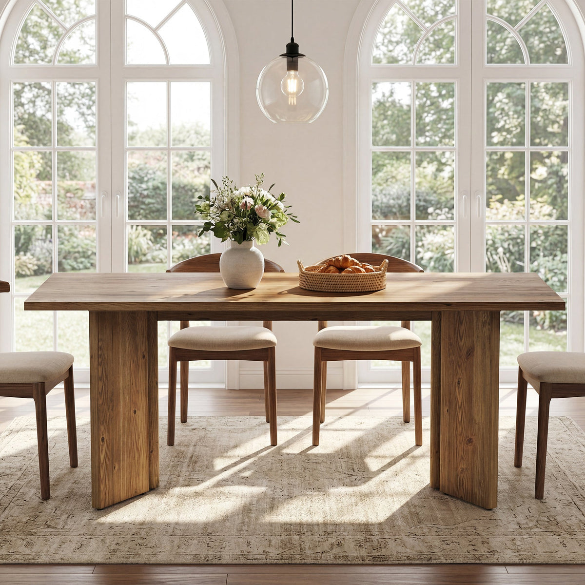 63-Inch Solid Wood Dining Table for 4-6 People with Clamp-Style Legs, Farmhouse Rectangular Kitchen Table