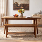 55-Inch Farmhouse Bench with Storage Shelf, Wooden Dining Seating for Kitchen Dining Room and Patio