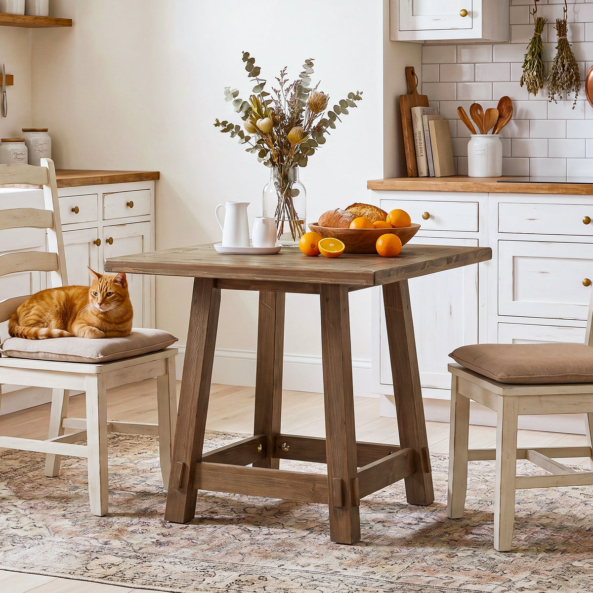 31.49-Inch Solid Wood Square Dining Table for 4, Farmhouse Kitchen Table for Small Spaces