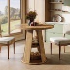 31.5-Inch Round Dining Table for 2-4, Space-Saving Farmhouse Kitchen Table with 2-Tier Storage Shelf for Small Spaces