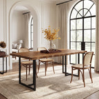 63-Inch Solid Wood Dining Table with Live-Edge Inspired Top and Metal U-Frame, Industrial Kitchen Table for 4-6 People